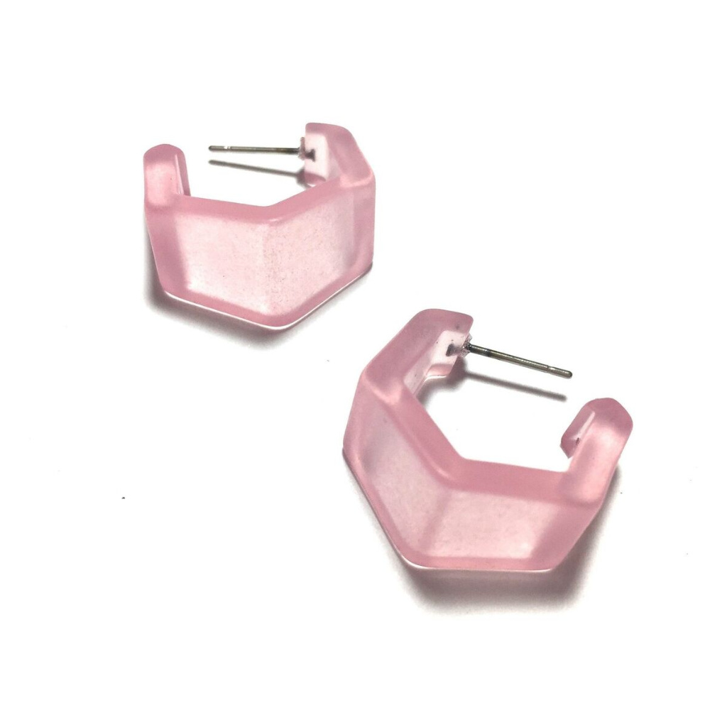 Light Pink Geo Vintage Frosted Lucite Hoop Earring 22$